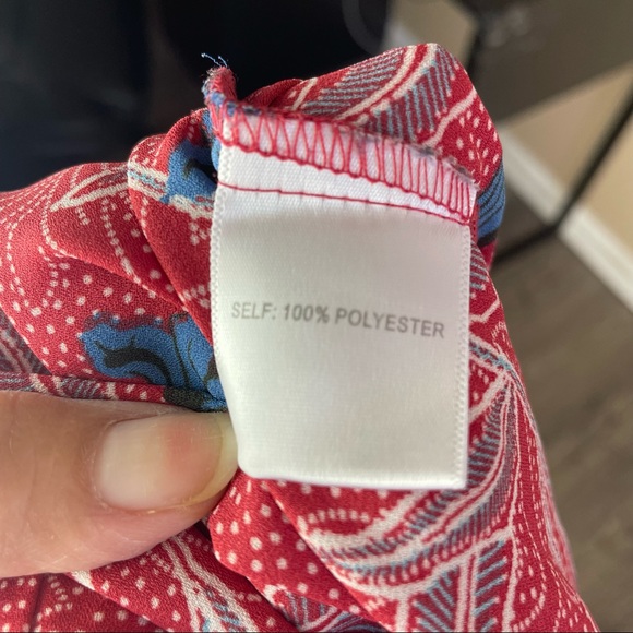 Bohemian Rose & Olive Women's Red Floral Blouse Tie Front Long S Large Hippie - Picture 8 of 10